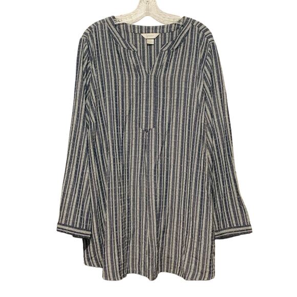 CJ BANKS Top 3X Striped Split Neck Popover Long Sleeves Striped Boho Pockets - Picture 1 of 7